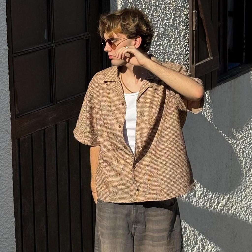Textured boxy fit short sleeve shirt