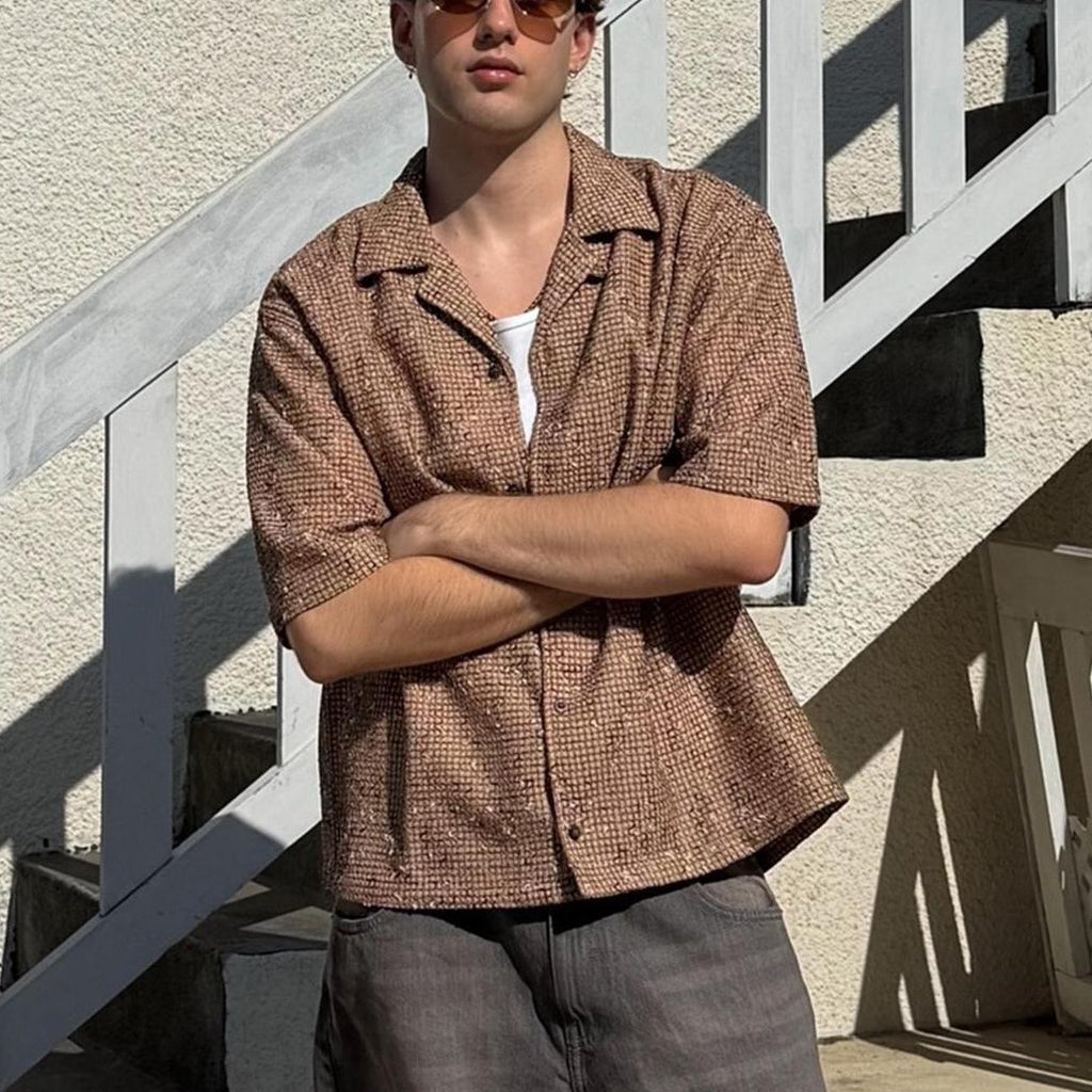 Textured boxy fit short sleeve shirt