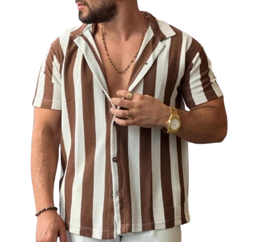 Men’s Vintage Striped Short-Sleeve Shirt Secondary image