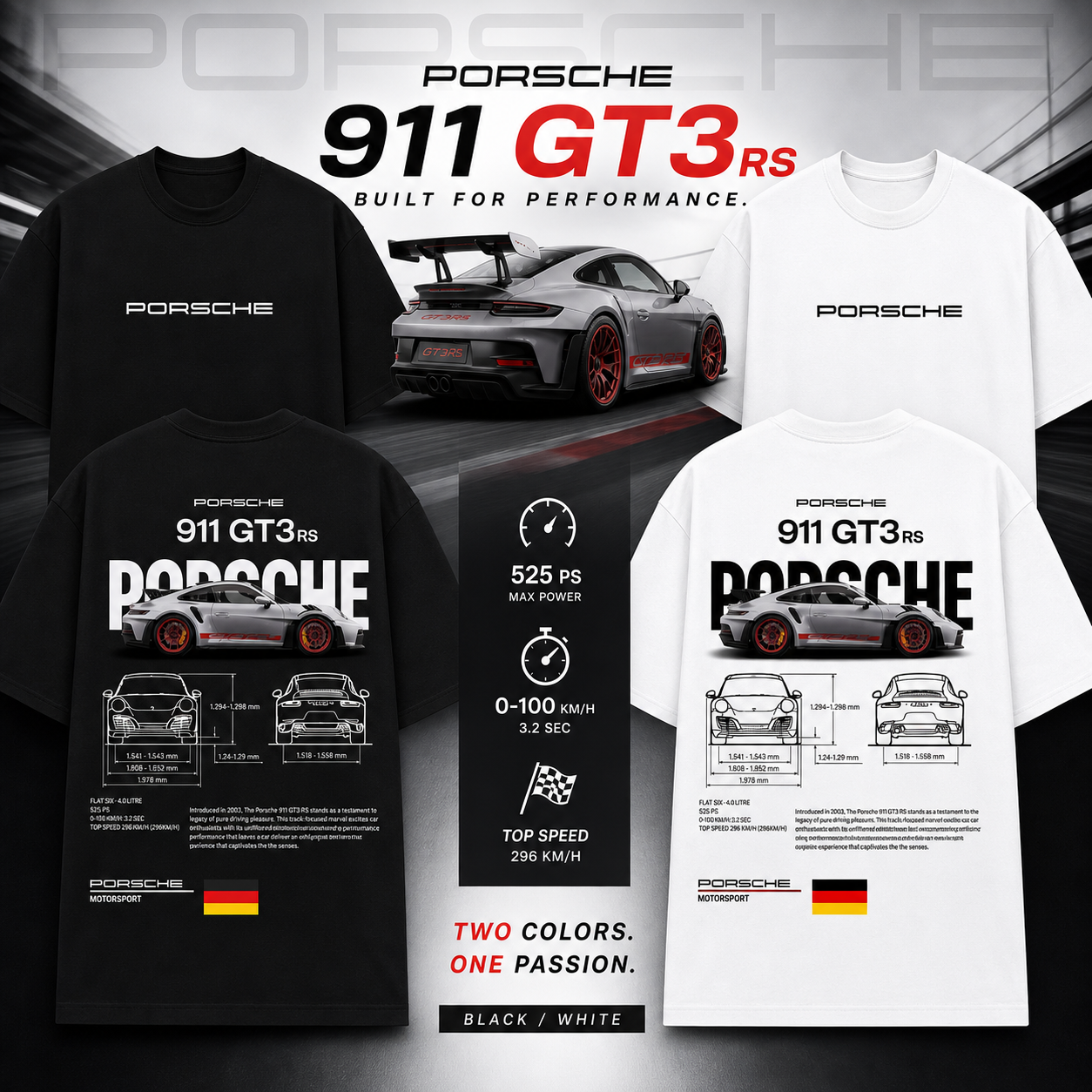2 T-shirts Bundle - Porsche 911 GT3 RS Oversized T-Shirt - Flash Sale! Main image